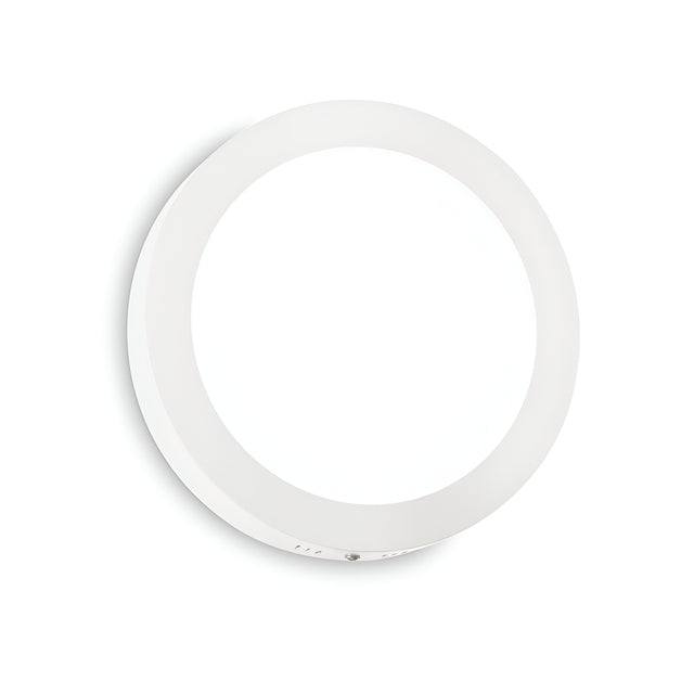 The Zephyrus Round LED Ceiling & Wall Light 36W 4000K - White, 40cm boasts a sleek, minimalist design and provides energy-efficient illumination on a plain white backdrop.