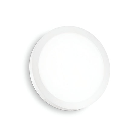 The Zephyrus Round LED Ceiling & Wall Light 25W 4000K - White, 30cm offers minimalist lighting with its sleek, modern design. Mounted on a white background, it complements various interior spaces while providing energy-efficient illumination.