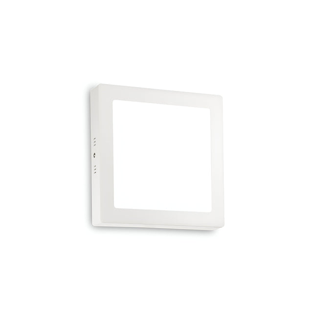 The Zephyrus Square LED Ceiling & Wall Light in white, with a size of 22cm and a color temperature of 4000K, is installed on a light-colored surface, offering a minimalist design and high IP rating.