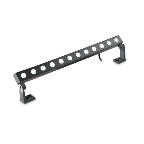 The Alfaisis LED Outdoor Landscape Ground Light 18W in Grey (50cm) features a sleek design with multiple evenly spaced round bulbs. It comes with adjustable mounting brackets on each end, a power cord at the back, and emits a neutral white light of 4000K. With an IP65 rating, it is ideal for various outdoor lighting applications.
