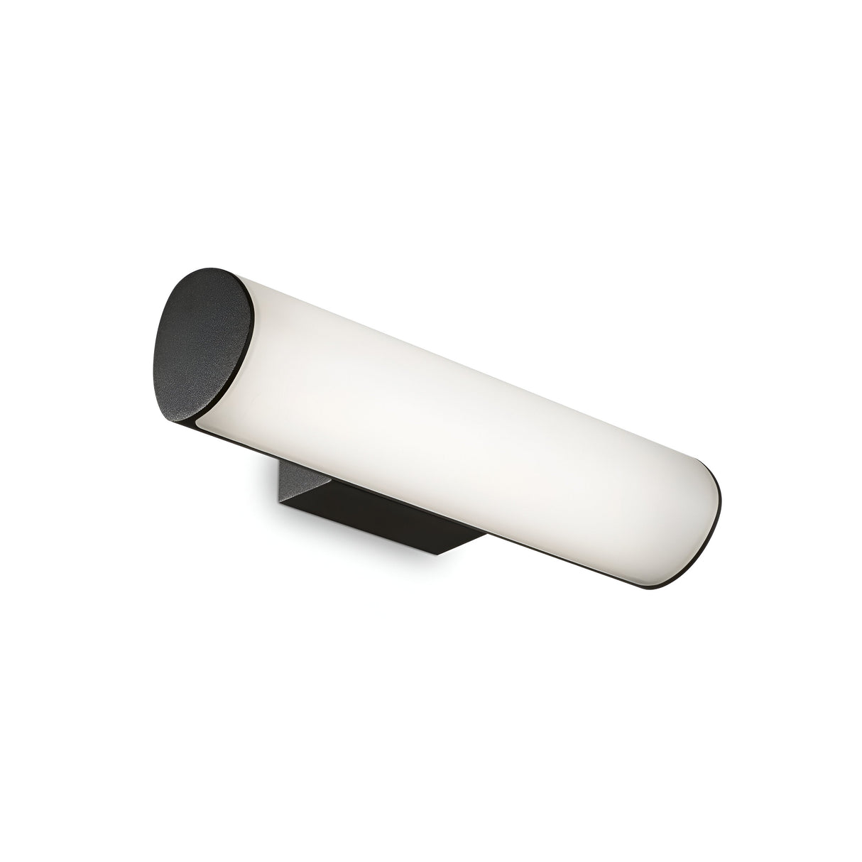 The Glintis LED Bathroom Mirror Light 9.5W 4000K - Black is a modern, wall-mounted fixture with a sleek cylindrical design. It showcases a 4000K white diffuser and black base for an elegant, minimalistic appearance that complements contemporary interiors. With its IP44 rating, it ensures durability in moisture-prone environments.