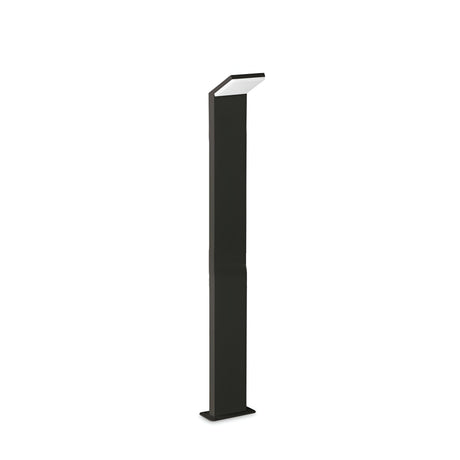 The Brillix Outdoor LED Bollard Light in black features a sleek, modern design with a minimalist rectangular base and angled light fixture. At 100cm tall, it effortlessly enhances garden lighting and serves as stylish exterior illumination with its slim pole supporting the light fixture.