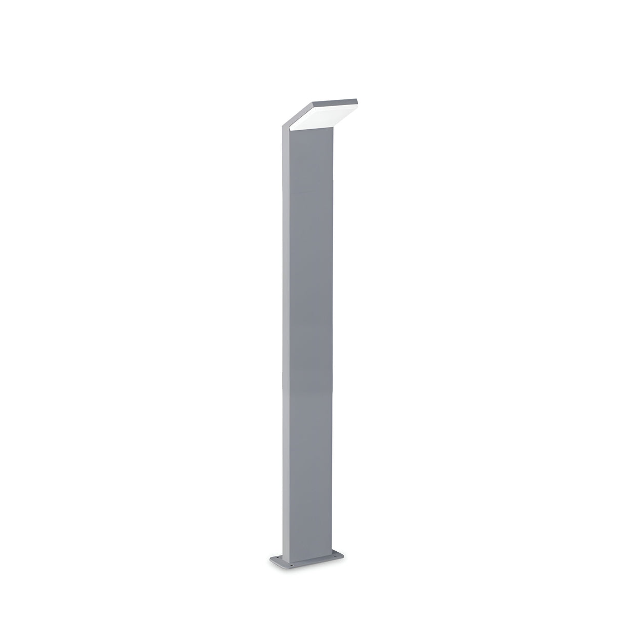 The Brillix Outdoor LED Bollard Light in grey features a sleek, modern design with a 100cm tall rectangular base and a slightly angled top, offering energy-efficient lighting at 3000K.