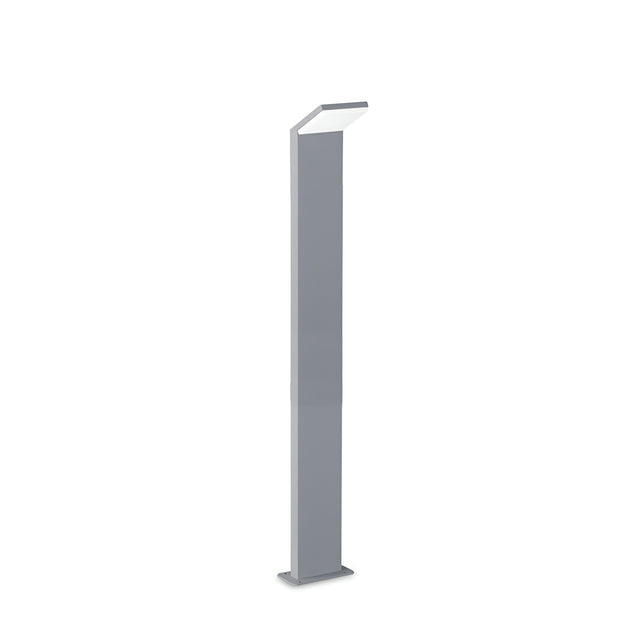The Brillix Outdoor LED Bollard Light in grey features a sleek, modern design with a 100cm tall rectangular base and a slightly angled top, offering energy-efficient lighting at 3000K.