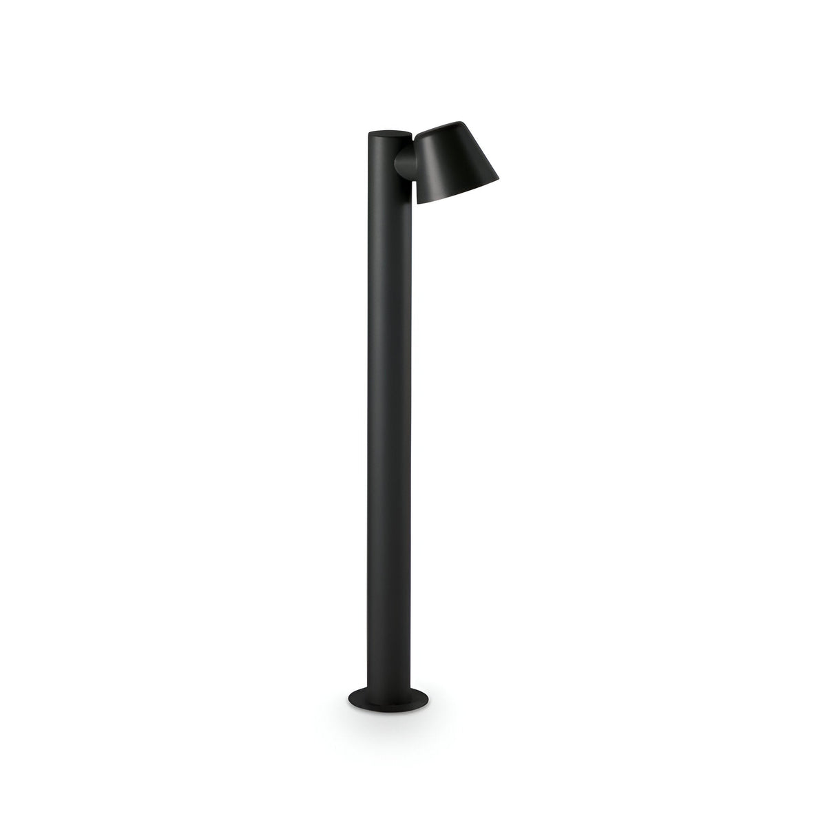 The Quasar Outdoor Bollard Light - Black is a sleek and modern lighting option featuring a tall cylindrical base and an adjustable cone-shaped head in an anthracite finish, perfect for contemporary interiors.