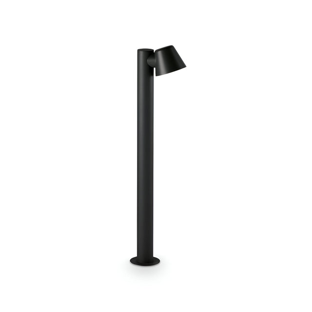 The Quasar Outdoor Bollard Light - Black is a sleek and modern lighting option featuring a tall cylindrical base and an adjustable cone-shaped head in an anthracite finish, perfect for contemporary interiors.