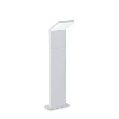 Discover the energy-efficient lighting of our Brillix Outdoor LED Bollard Light - White, 4000K, 50cm. This modern, minimalist design features a rectangular body with a slanted flat top that directs light downward. It stands confidently on a sturdy base and is equipped with an IP54 rating for reliable outdoor durability.