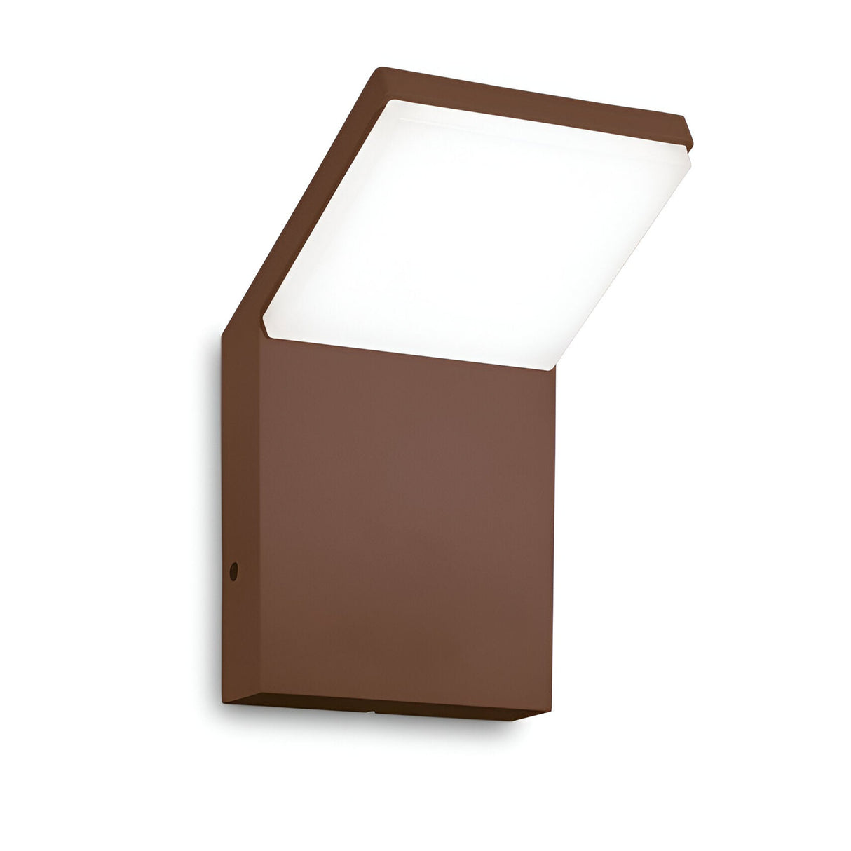 The Brillix Outdoor LED Wall Light 9W 4000K in brown is a modern, square-shaped fixture designed for wall mounting. It features a flat white pane that diffuses light, providing an energy-efficient solution. The fixture is angled slightly upwards to cast a soft glow, enhancing your contemporary outdoor décor.