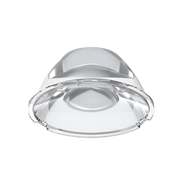The Glistenis Downlight Lens - 20°, 44mm is a clear, concave, circular plastic lens resembling a transparent cover, shown on a white background.