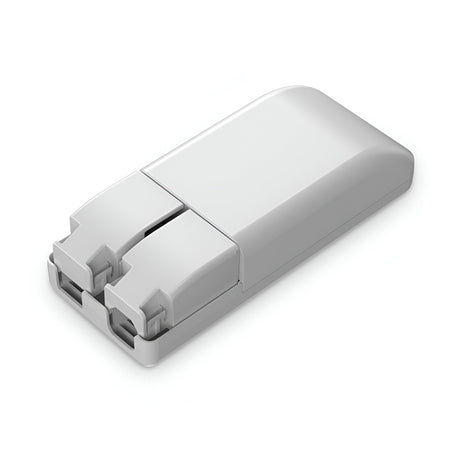 A white rectangular device with two ports, perfect for electronic or network cable connections, displayed against a plain background. This product features a sleek, minimalist design similar to the Glistenis Constant Current Dimmable LED Driver, making it ideal for contemporary setups.