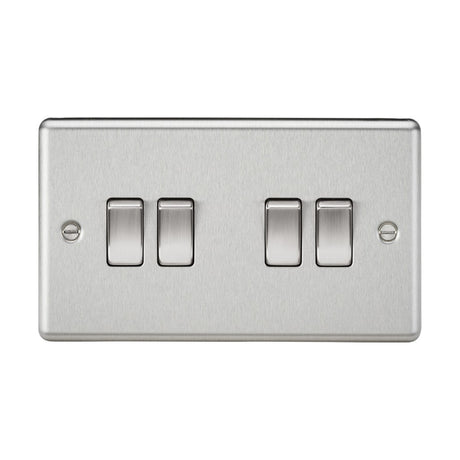 10AX 4 Gang 2-Way Switch - Brushed Chrome (Rounded Edge)