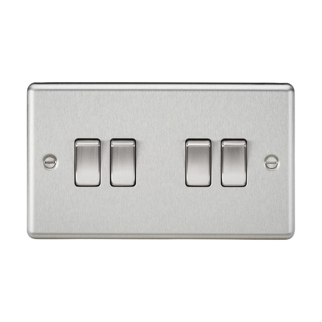 10AX 4 Gang 2-Way Switch - Brushed Chrome (Rounded Edge)