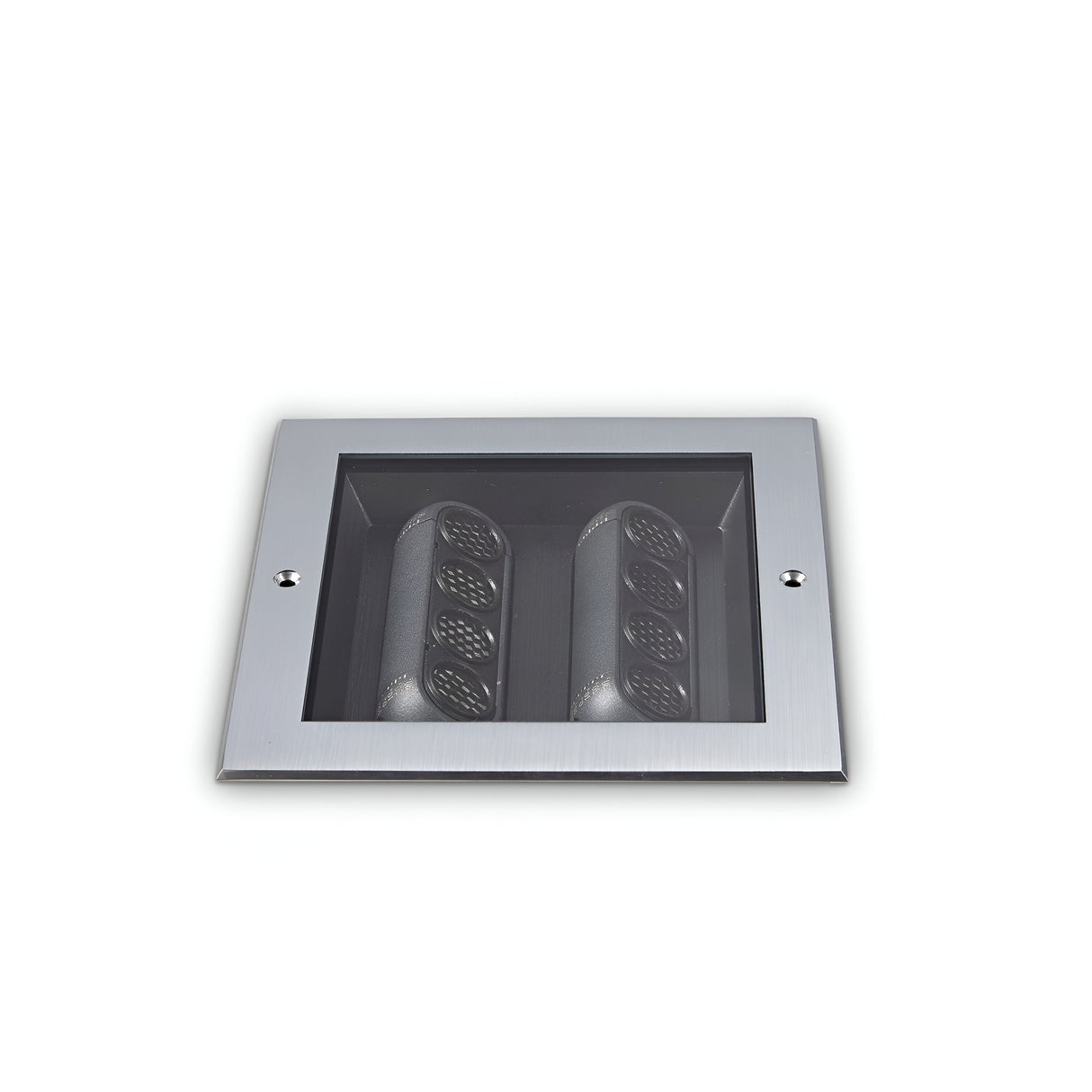Introducing the Zephyra Outdoor LED Square Recessed Ground Light, a sleek 14W fixture in a sophisticated grey finish. With its modern design, this light elegantly enhances any contemporary lighting scheme against a plain white backdrop.