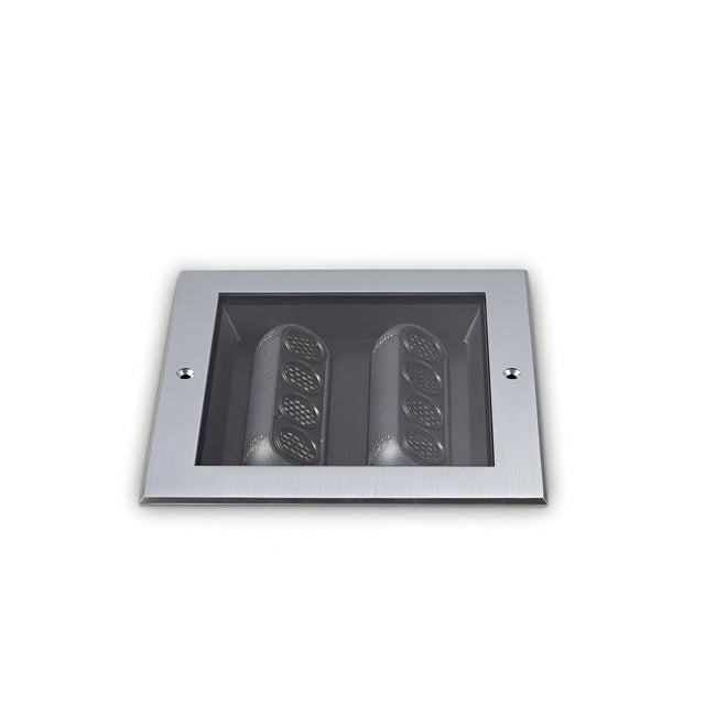 Introducing the Zephyra Outdoor LED Square Recessed Ground Light, a sleek 14W fixture in a sophisticated grey finish. With its modern design, this light elegantly enhances any contemporary lighting scheme against a plain white backdrop.