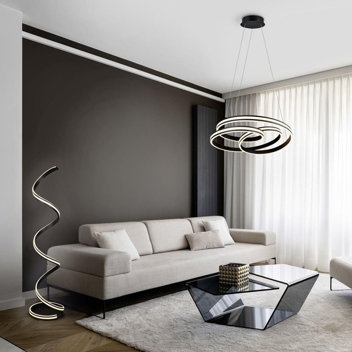Nuria LED Ring Chandelier – Matt Black