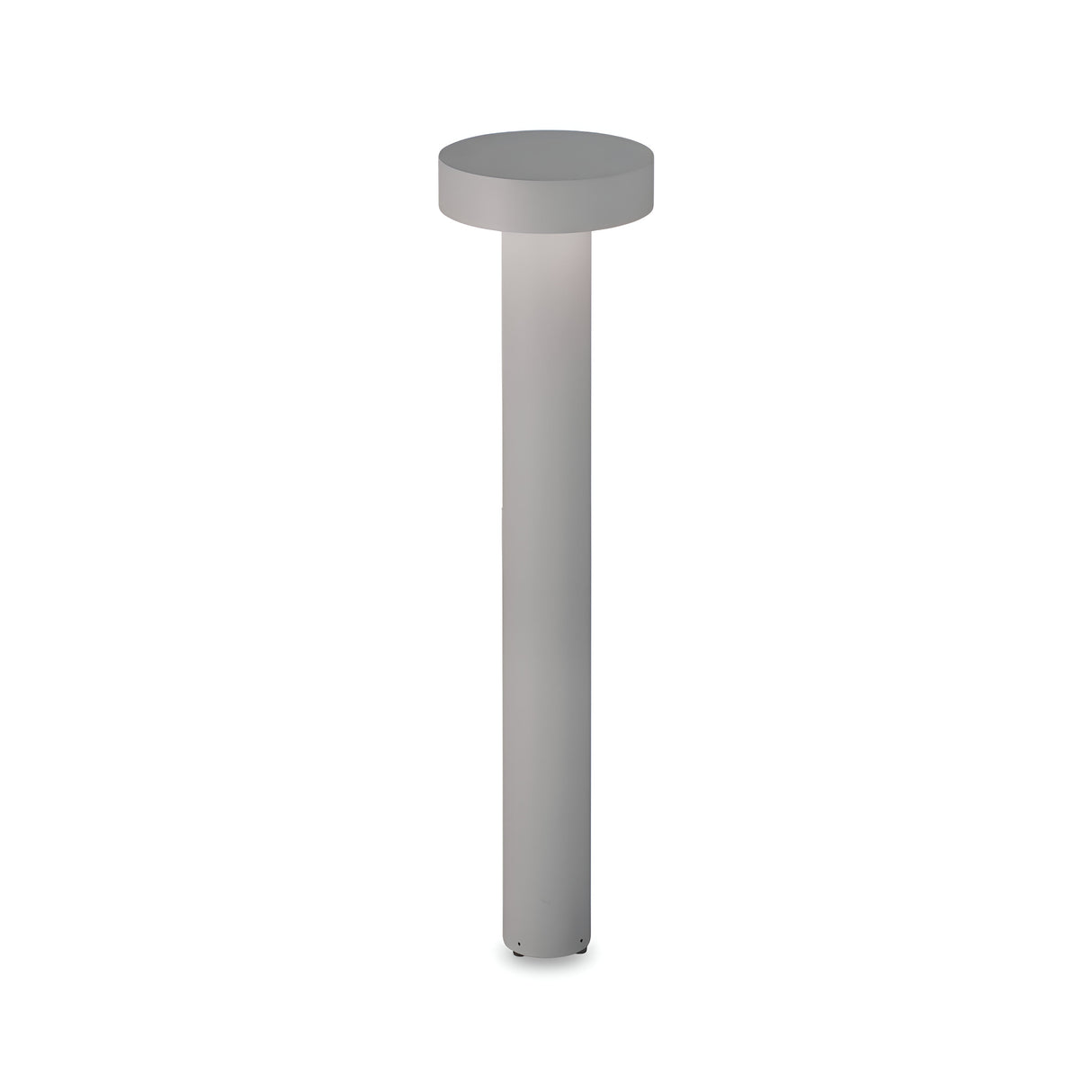 The Gloara Outdoor Bollard Light - Grey, 80cm is a sleek and modern outdoor lighting fixture featuring a cylindrical metal base with a round, flat top. It provides gentle illumination ideal for pathways and gardens, while its minimalist design boasts a smooth gray finish that seamlessly complements any landscape.