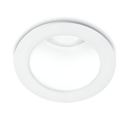 The Clarion LED Recessed Downlight - 2.8W, CRI90, 3000K, White is a modern round fixture with a sleek, minimalistic design. With its flat surface for recessed installation, it delivers gentle and energy-efficient lighting to indoor areas.