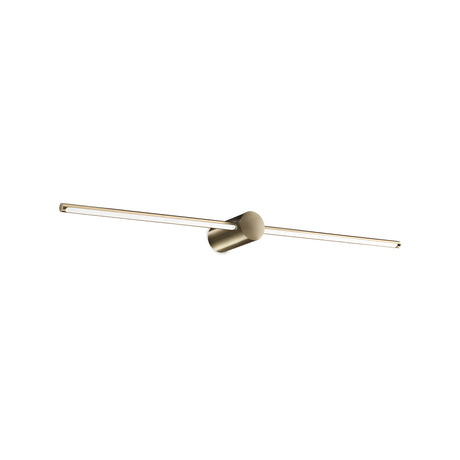 The Celestia LED Wall Light, crafted in brass and measuring 75cm, features a minimalist design with a long, slender horizontal bar extending from a cylindrical base. It incorporates an LED bulb with a cozy 3000K colour temperature, making it an ideal sleek and modern addition to any space against a crisp white background.