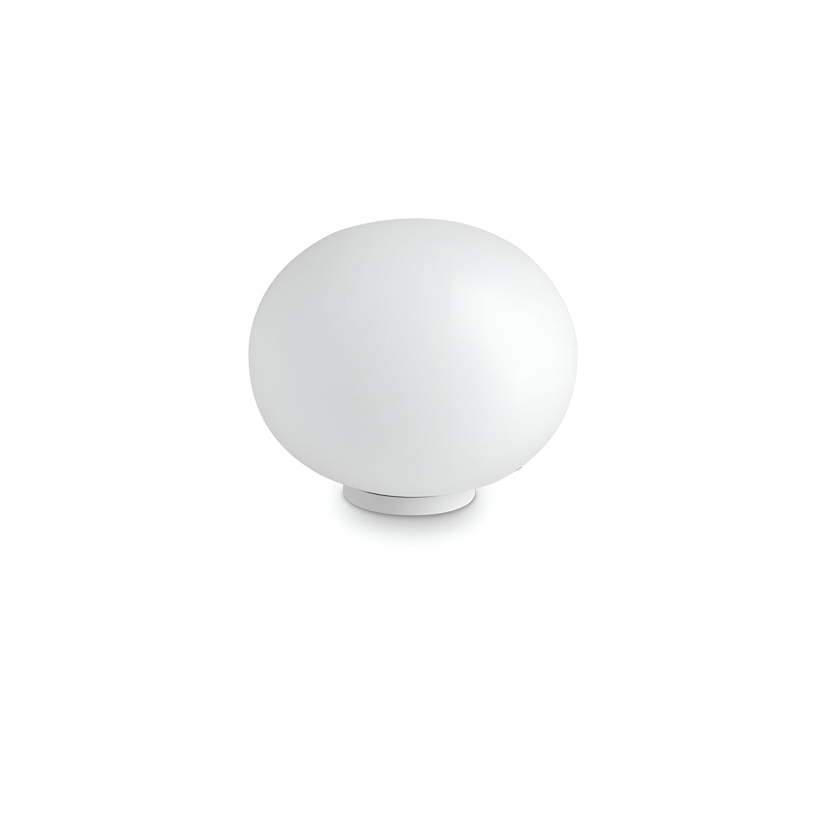 The Orlix Medium Table Lamp - White showcases a smooth, spherical form and minimalist design. Its acid-etched glass diffuser beautifully complements the simple base, elegantly set against a white backdrop.