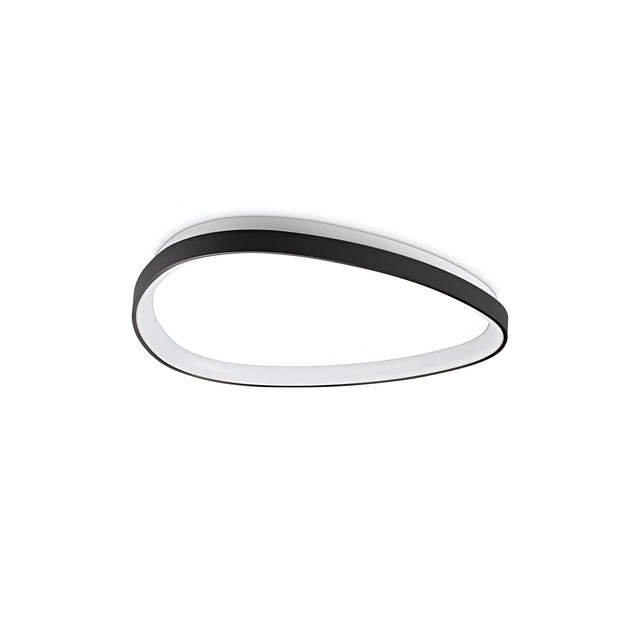 The Zephra LED Ceiling Light 42W 3000K - Black, 61cm is a contemporary oval-shaped fixture with a minimalist design. It features a sleek black outer ring and a bright white inner surface, offering an energy-efficient lighting solution that appears to be flush-mounted.