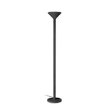 The Arion Floor Lamp - Black is a modern lighting fixture with a tall, sleek frame crafted from premium metal. Featuring a cone-shaped shade and round base, this lamp embodies minimalistic design. Its slim profile enhances contemporary decor, and the visible cord is neatly positioned at the base.