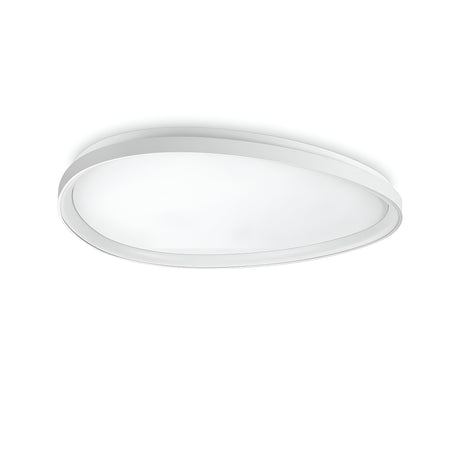 Introducing the Zephra Dimmable LED Ceiling Light, a modern fixture featuring an oval shape with a smooth white finish. This sleek, minimalist 81cm design incorporates energy-efficient 42W LED technology at 3000K, seamlessly blending with the ceiling while casting a gentle glow.