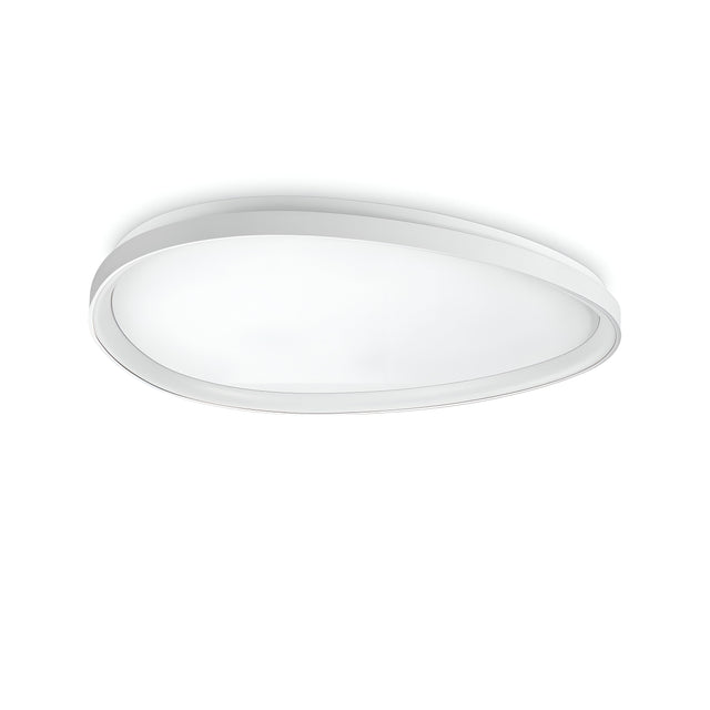 Introducing the Zephra Dimmable LED Ceiling Light, a modern fixture featuring an oval shape with a smooth white finish. This sleek, minimalist 81cm design incorporates energy-efficient 42W LED technology at 3000K, seamlessly blending with the ceiling while casting a gentle glow.