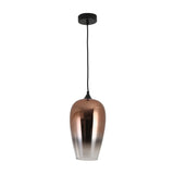 Niori Slice teardrop glass pendant light with copper ombre shade fading to clear, suspended from a black braided cable and matt black ceiling rose.