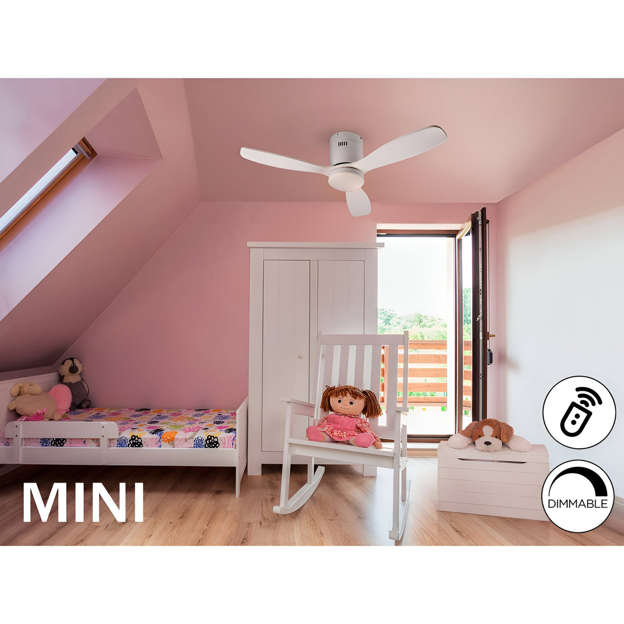 Siroco Mini CCT Dimmable LED Wood Ceiling Fan Light - White