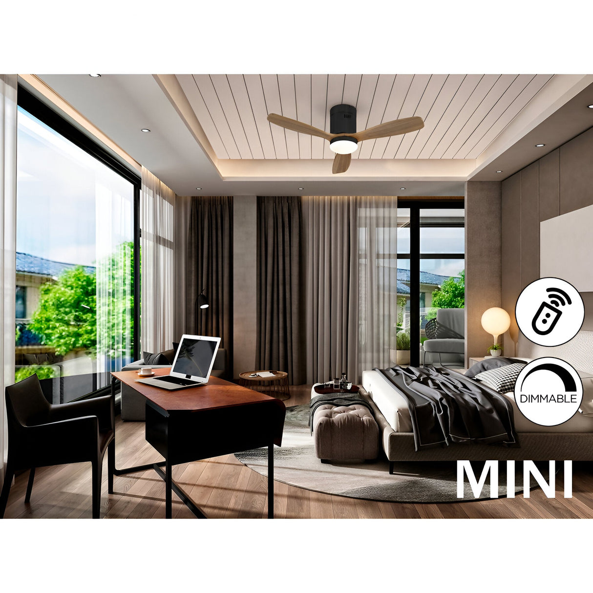 Siroco Mini CCT Dimmable LED Wood Ceiling Fan Light - Dark Brown