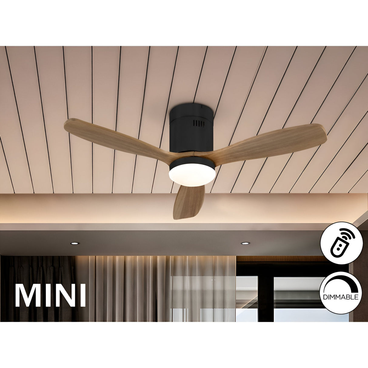 Siroco Mini CCT Dimmable LED Wood Ceiling Fan Light - Dark Brown