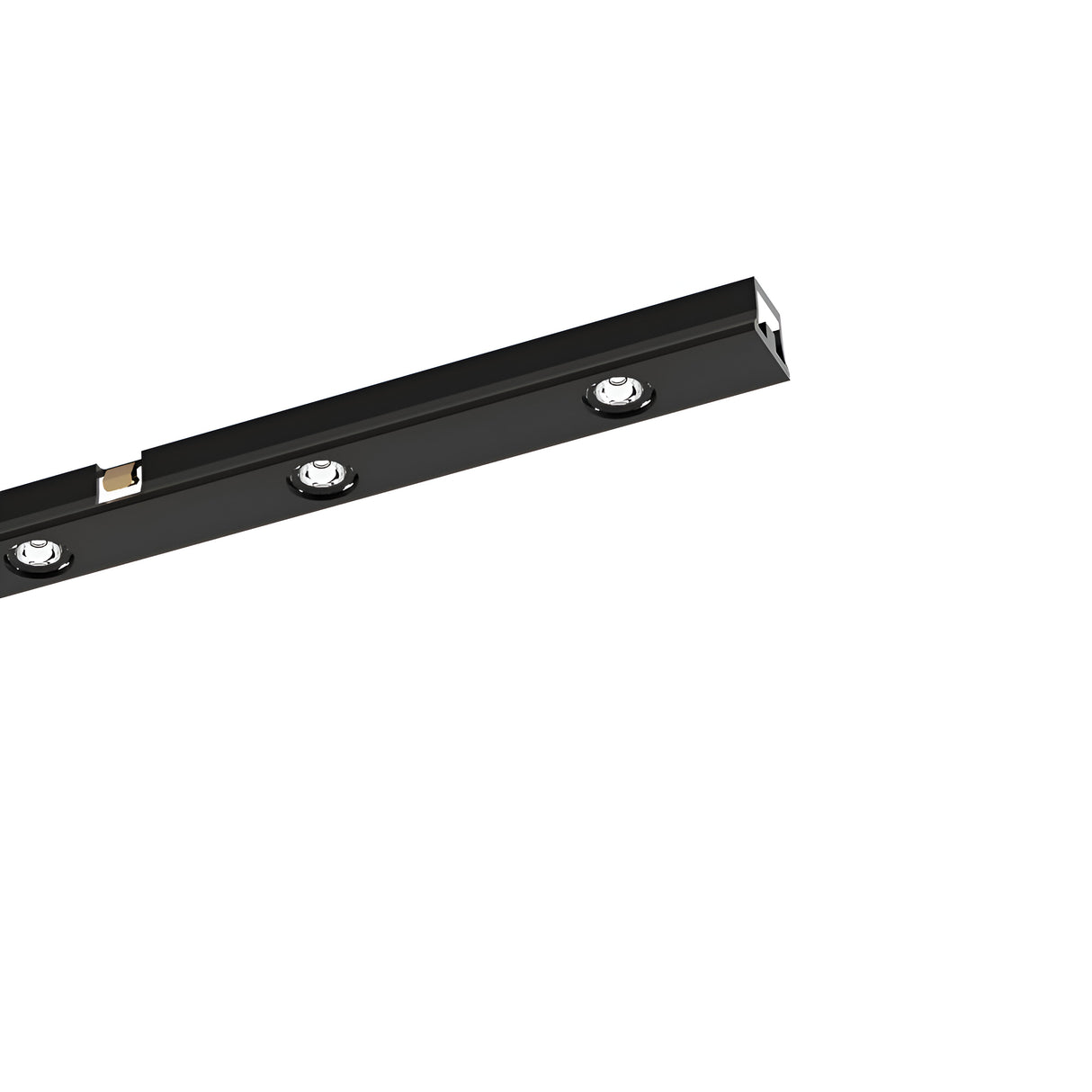 The Viora Magnetic LED Linear Track Lighting in black, featuring three dimmable 6W 3000K LED lights evenly distributed along its sleek bar, is set against a plain white background, making it ideal for enhancing modern interiors.