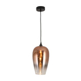 Niori Slice teardrop glass pendant light in copper ombre, fading to clear at the base, with matt black ceiling rose and braided cable.