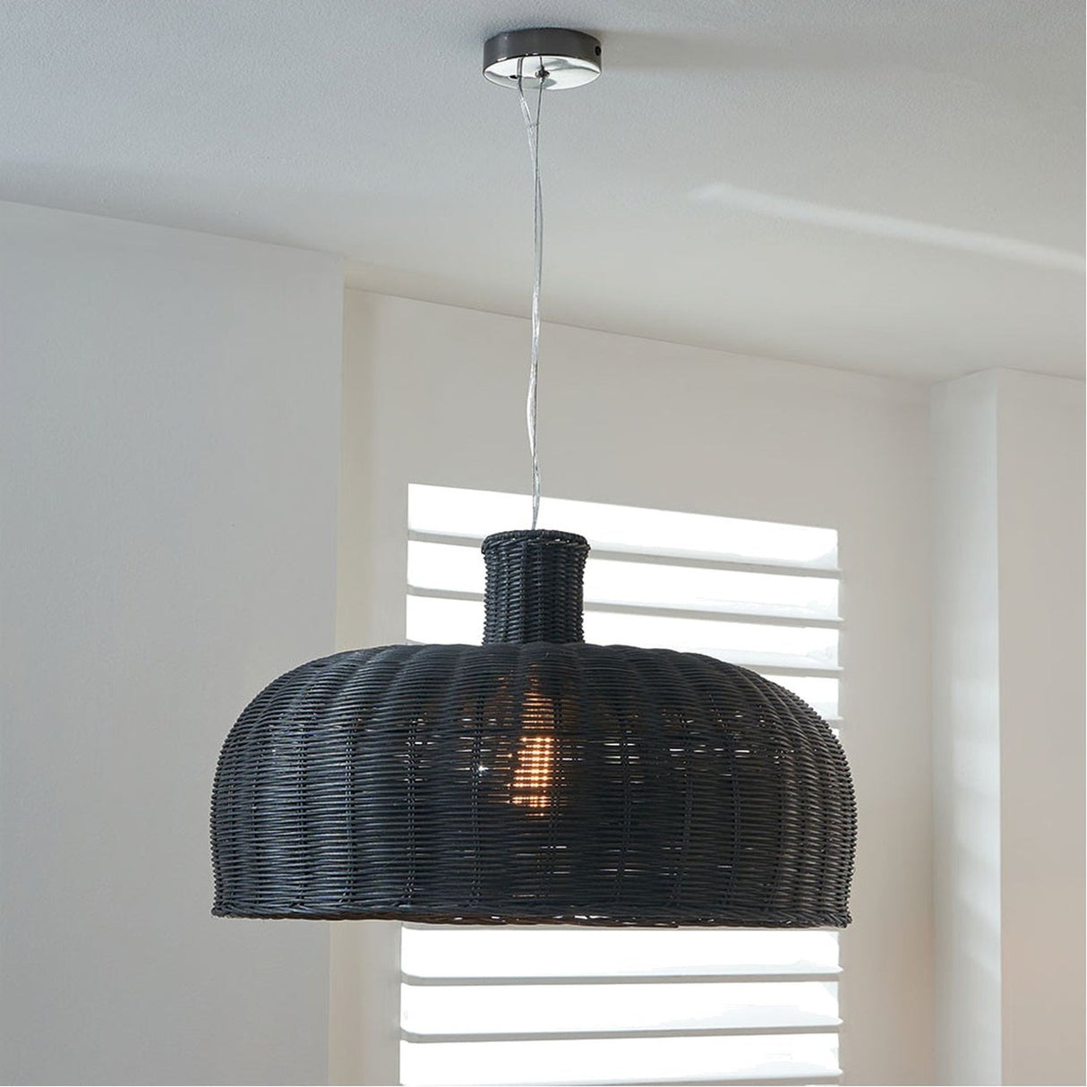 Caswell Black Rattan Dome Non Elec Pendant Light - 52cm