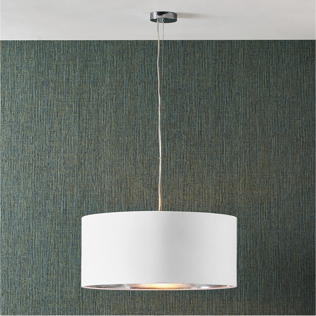 Elin Ivory Poly Cotton & Silver Lining Non Elec Pendant Light - 55cm
