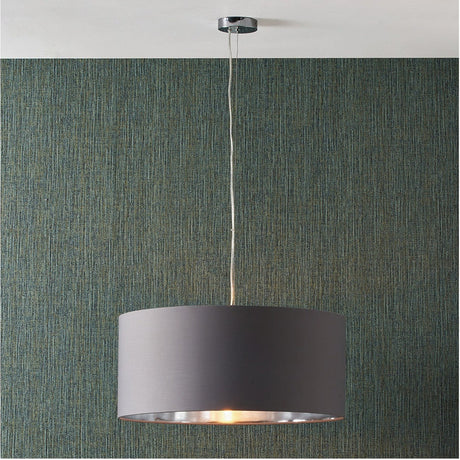 Elin Steel Grey Poly Cotton & Silver Lining Non Elec Pendant Light