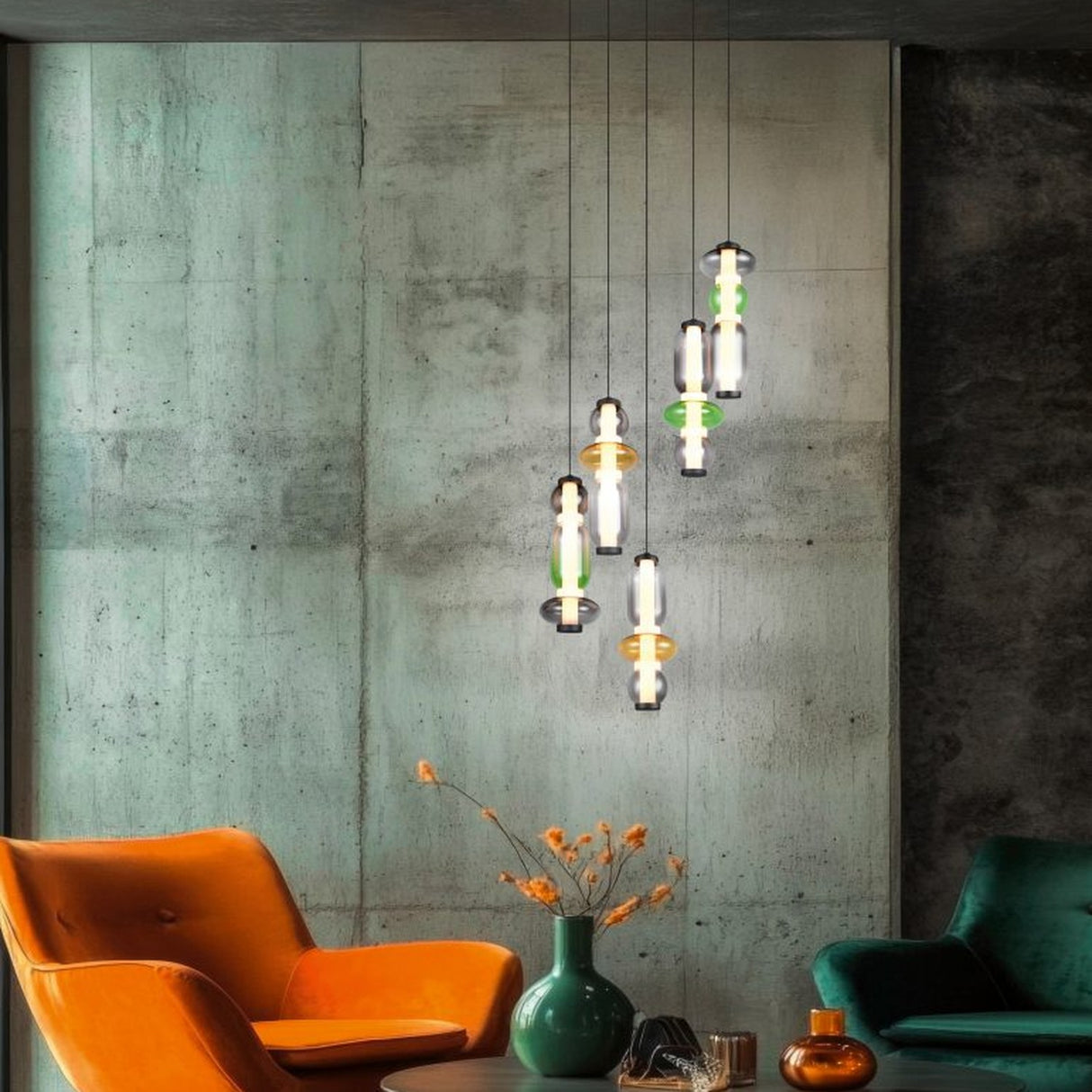 Minerva 5 Light LED Glass 42cm Chandelier – Multicoloured