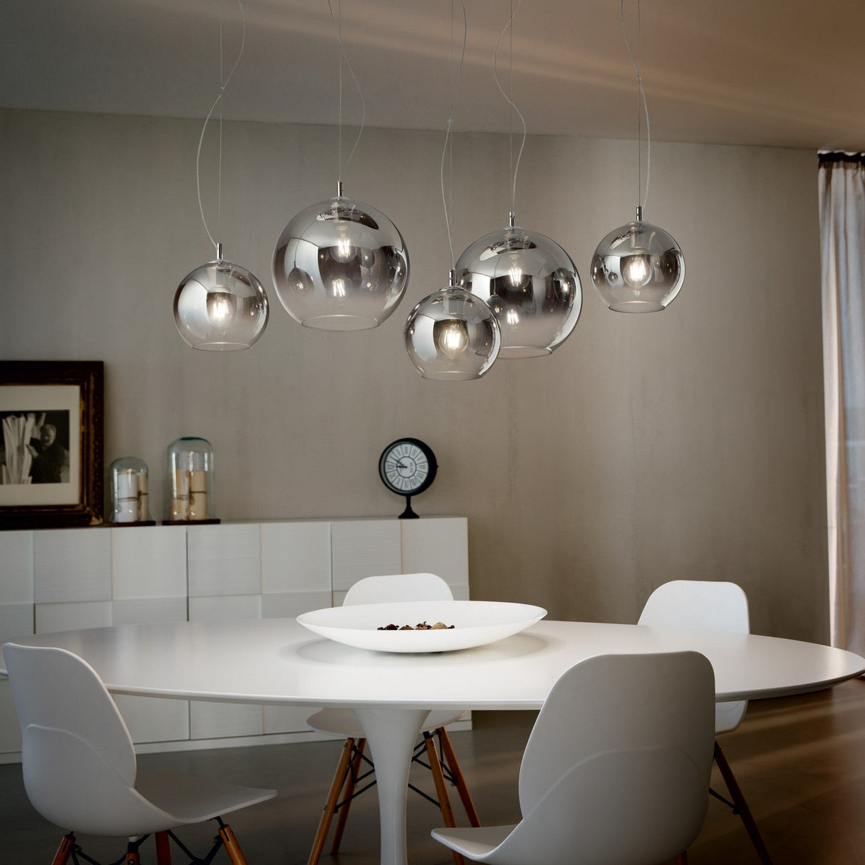 Nemo Globe Pendant Light 300mm - Chrome & Amber Glass in situ