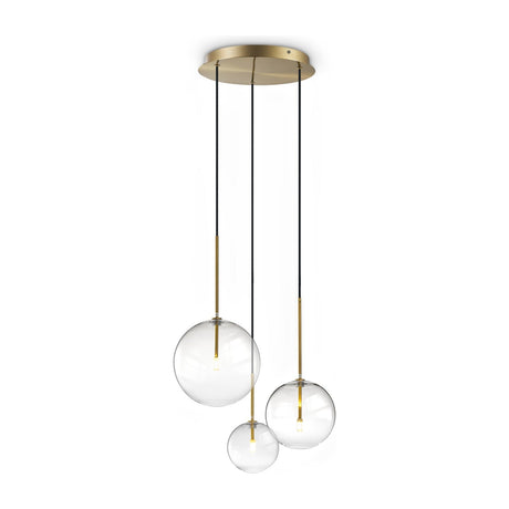 Equinoxe Cluster Pendant Light - Antique Brass & Clear Glass (3 Light)