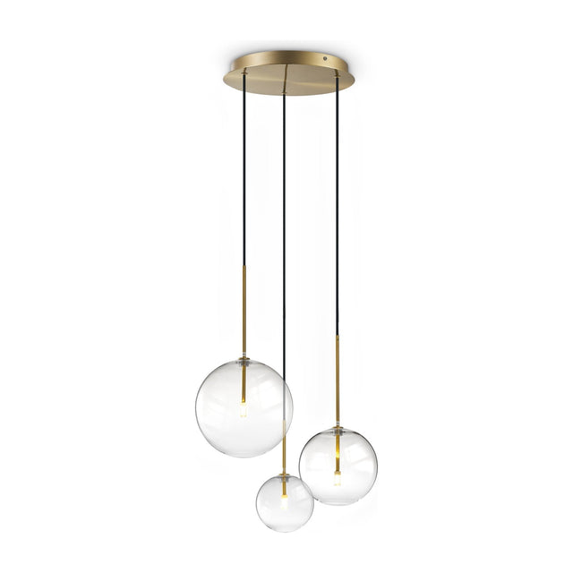 Equinoxe Cluster Pendant Light - Antique Brass & Clear Glass (3 Light)