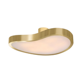 The Marea Alabaster LED Semi-Flush Ceiling Light in Brushed Brass features a white Spanish Alabaster diffuser, offering a soft and elegant glow.