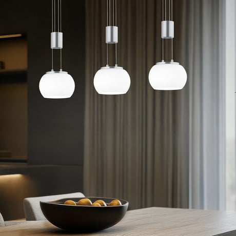 Madison 3 Light LED Glass Chandelier – Satin Nickel