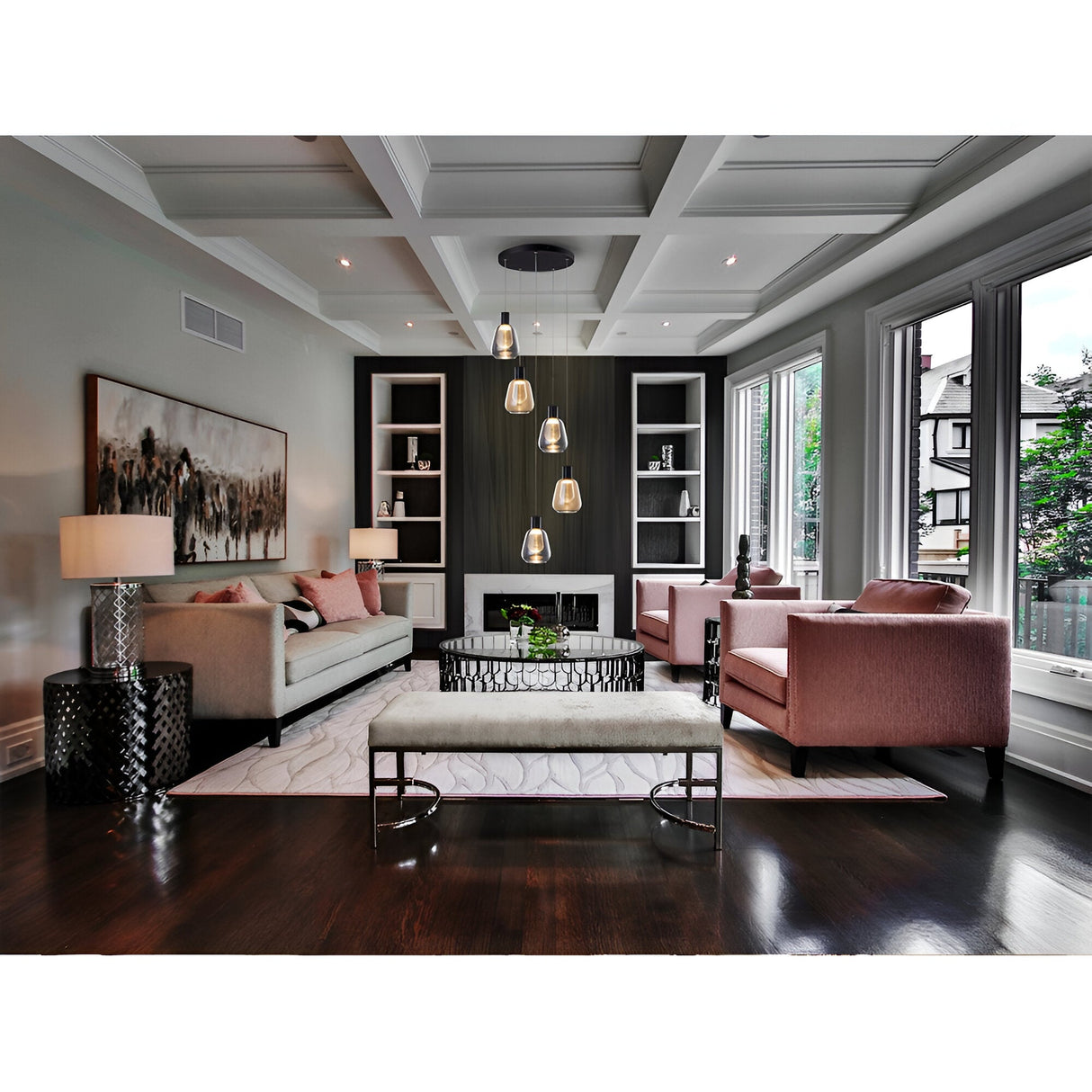 Carisa 5 Light LED Glass Cluster Pendant 25W 3000K - Black/Ambler