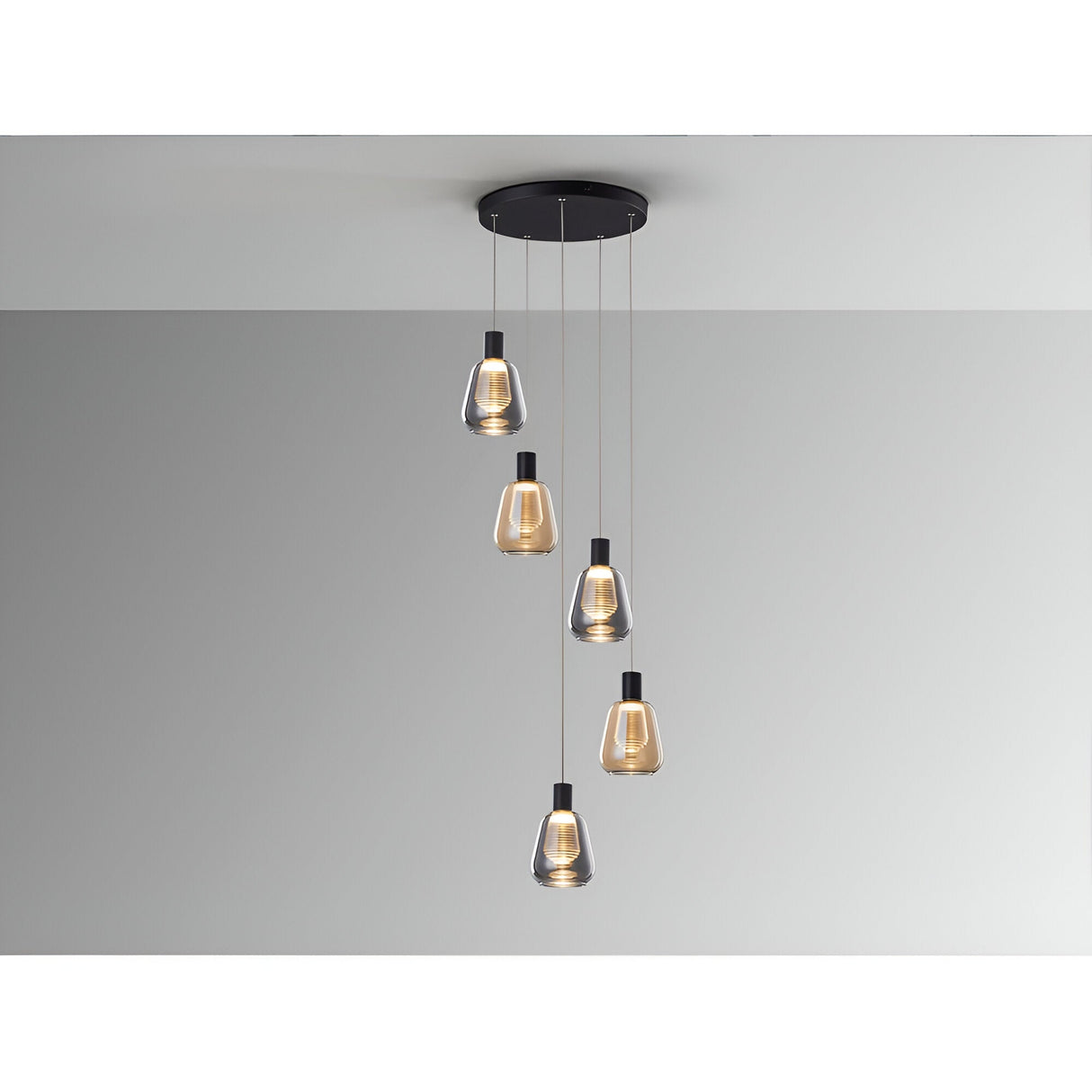 Carisa 5 Light LED Glass Cluster Pendant 25W 3000K - Black/Ambler