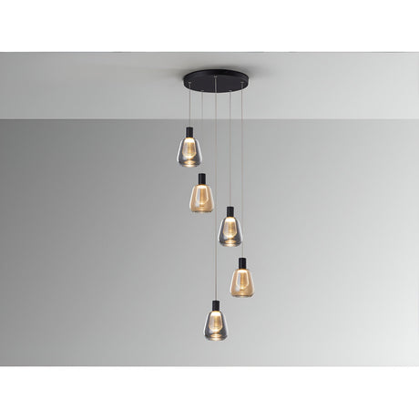 Carisa 5 Light LED Glass Cluster Pendant 25W 3000K - Black/Ambler