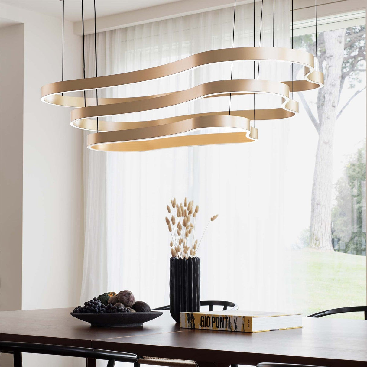 Waves Round Pendant Light 942mm - White in situ