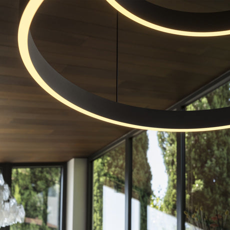 Waves Round Pendant Light 1254mm - Matt Black in situ