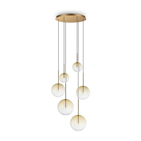 Equinoxe six light amber ombre glass cluster chandelier