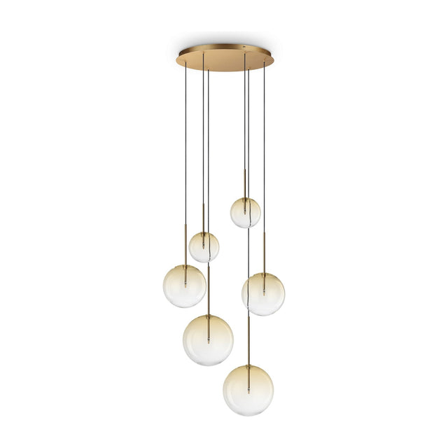 Equinoxe six light amber ombre glass cluster chandelier