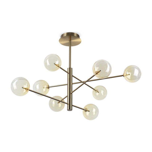 Equinoxe Chandelier - Antique Brass & Amber Glass (8 Light)